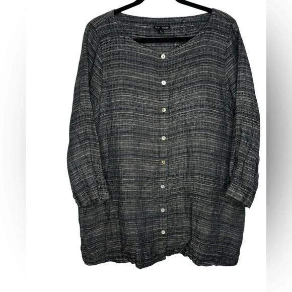 Eileen Fisher Coastline Organic Linen Tunic Top Size Large Lagenlook Cottagecore - Picture 2 of 12